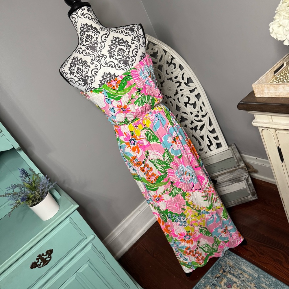 Lilly Pulitzer x Target Nosey Posey Tropical Floral Strapless Maxi Dress Boho - Picture 8 of 13
